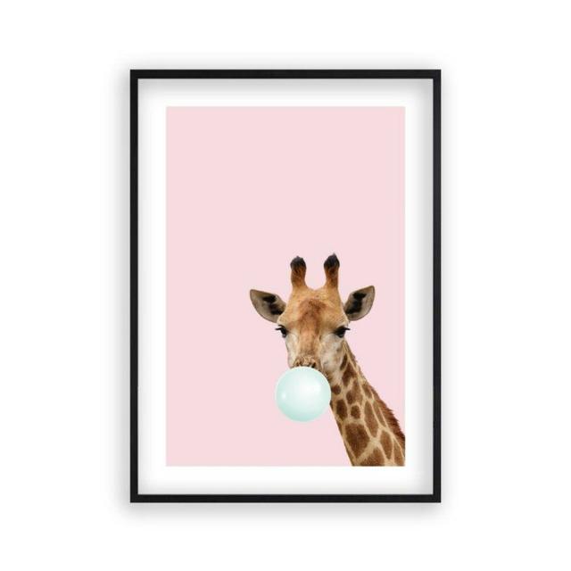 Bubblegum Giraffe Painting East Urban Home Format: Matt Black Frame, Size: 31 cm H x 22 cm W on Productcaster.