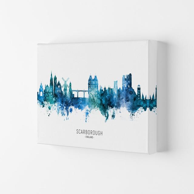 Scarborough England Skyline Blue City Name by Michael Tompsett - Graphic Art Ebern Designs Size: 42cm H x 59.4cm W x 4cm D, Format: Wrapped Canvas on Productcaster.