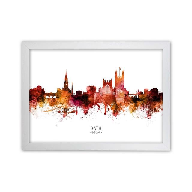 Bath England Skyline Red City Name by Michael Tompsett - Graphic Art Ebern Designs Size: 64cm H x 88cm W x 3cm D, Format: White Framed on Productcaster.