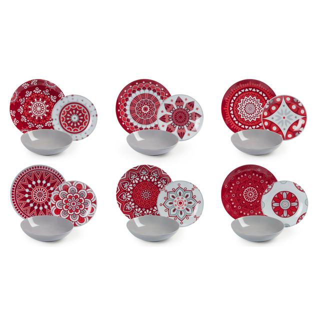 Mandala Red 18 Piece Porcelain Dinnerware Set - Service for 6 (Set of 6) Excelsa on Productcaster.