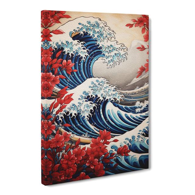 Wave Japanese Symbolism Art House of Hampton Size: 50cm H x 35cm W x 3cm D on Productcaster.