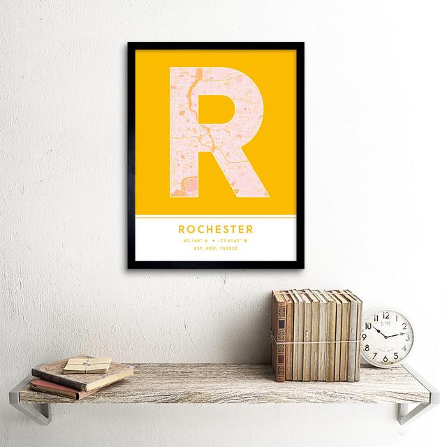 Rochester New York United States City Map Yellow - Single Picture Frame Typography Wee Blue Coo on Productcaster.