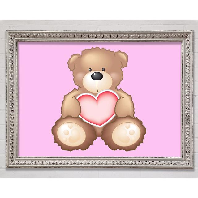 Teddy Bear Love Heart Framed Print Bright Star Size: 29.7cm H x 42cm W x 3cm D, Colour: Pink on Productcaster.