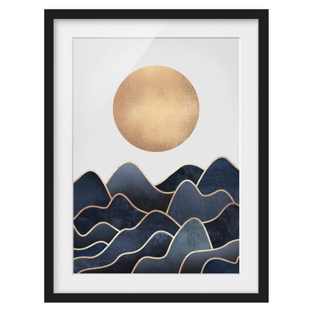 Golden Sun Blue Waves - Picture Frame Graphic Art Canora Grey Frame Option: Black Framed, Size: 40cm H x 30cm W x 2cm D on Productcaster.