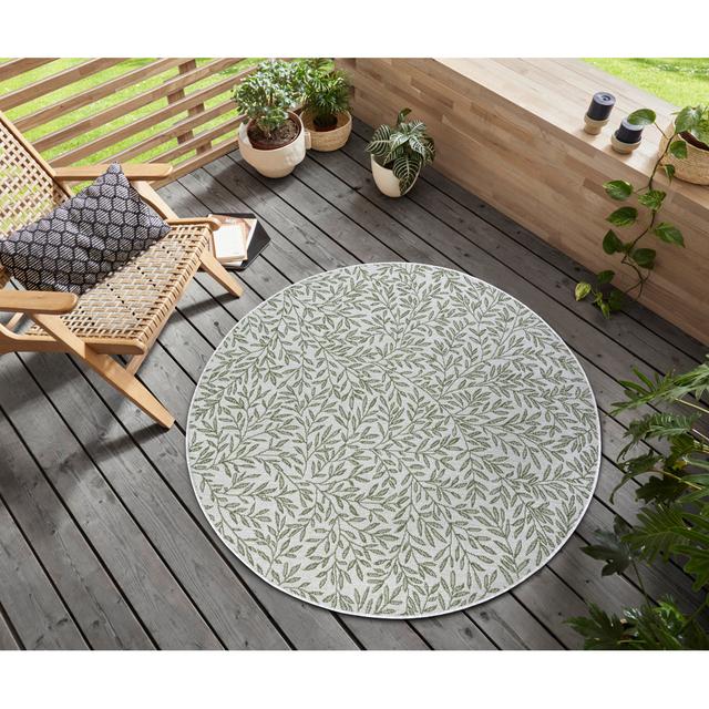 Twig Outdoor Teppich Rund – Außenteppich Wetterfest Flachgewebe Für Garten, Balkon – Creme Grün Hanse Home Teppichgröße: Rund 120 cm on Productcaster.