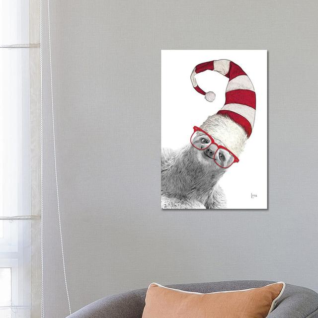 Christmas Sloth With Glasses And Hat - Wrapped Canvas Gallery-Wrapped Canvas Giclée The Seasonal Aisle Size: 66.04cm H x 45.72cm W x 1.91cm D on Productcaster.