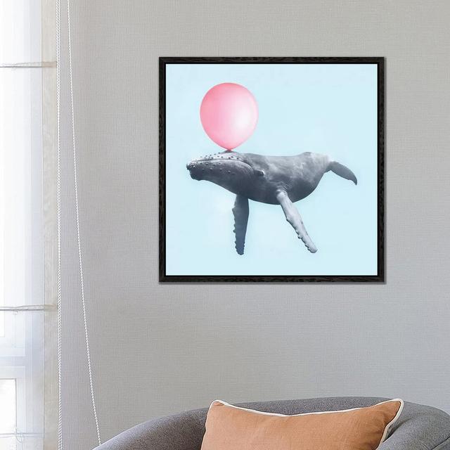 Bubblegum Whale by Paul Fuentes - Graphic Art Print on Canvas Happy Larry Frame Option: Black Framed, Size: 45.72cm H x 45.72cm W x 3.81cm D on Productcaster.