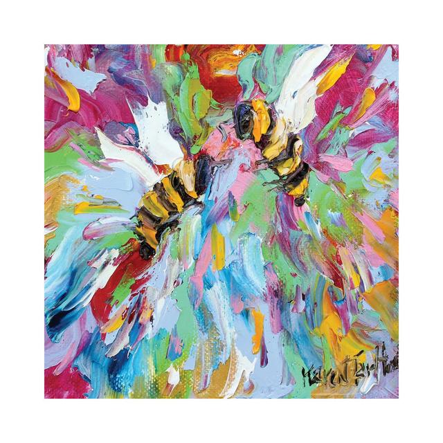 Bee Happy by Karen Tarlton - Wrapped Canvas Painting Brambly Cottage Size: 30.48cm H x 30.48cm W x 1.91cm D on Productcaster.