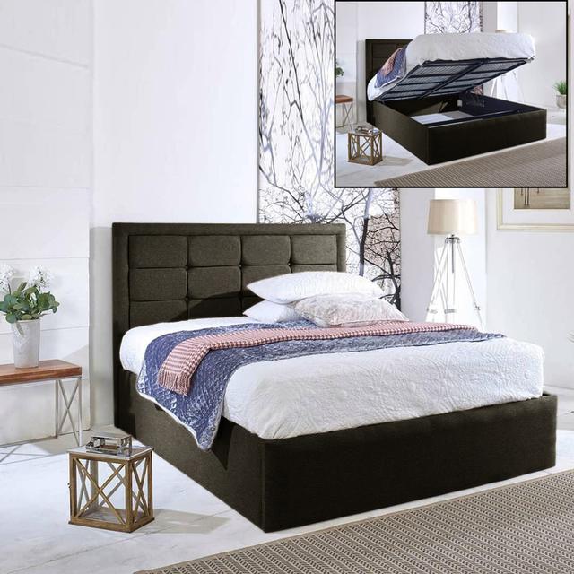 Landria Upholstered Bed Frame Ebern Designs Colour: Dark Brown, Size: Kingsize (5') on Productcaster.