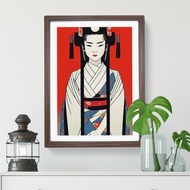 Awesome Geisha - Picture Frame Painting Marlow Home Co. Size: 46cm H x 34cm W x 2cm D, Frame Colour: Walnut Framed on Productcaster.