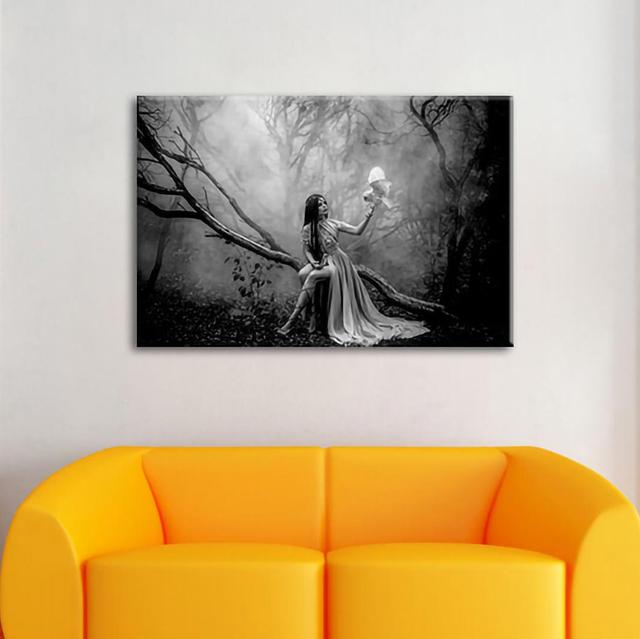 Leinwandbild Mystische Schönheit im nebligen Wald ModernMoments Größe: 70 cm H x 100 cm B x 1,8 cm T on Productcaster.