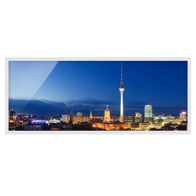 Television Tower at Night - Picture Frame Photograph Brayden Studio Size: 30cm H x 75cm W x 2cm D, Frame Option: White Framed on Productcaster.