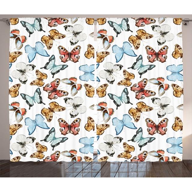 Vorhang-Set Butterflies Watercolour Style Wild Nature Bohemian mit Stangendurchzug, halbtransparent (Set of 2) East Urban Home Panel-Größe: 280 cm B x on Productcaster.