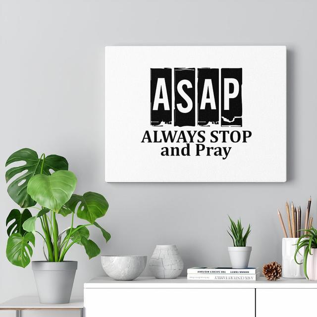 ASAP Always Stop and Pray - Wrapped Canvas Typography Blue Elephant Size: 30cm H x 41cm W on Productcaster.