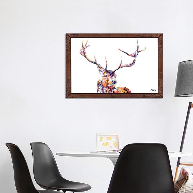 Leinwandbild Red Stag von Becksy Mack + Milo Größe: 66,04 cm H x 101,6 cm B x 3,81 cm T, Rahmenauswahl: Brauner Rahmen on Productcaster.