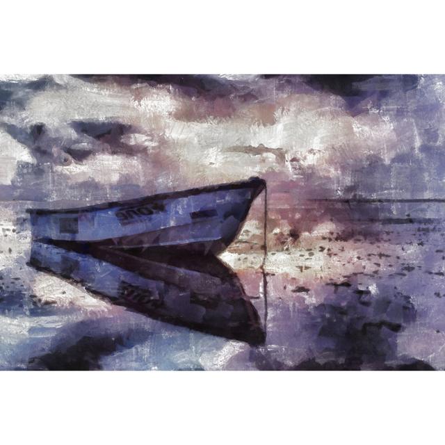 Painted Gray Boat On Water - Wrapped Canvas Art Prints Breakwater Bay Size: 61cm H x 91cm W x 3.8cm D on Productcaster.