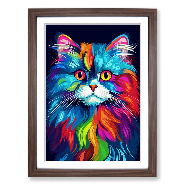 Persian Cat Pop - Print Marlow Home Co. Frame Colour: Walnut , Size: 64cm H x 46cm W x 2cm D on Productcaster.