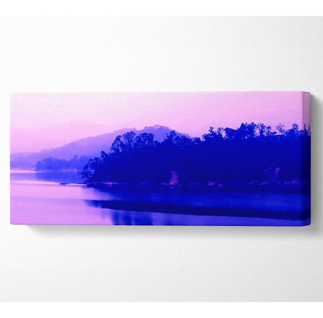 Pink Blue Lake Serine Panoramic Canvas Rosalind Wheeler Size: 81.3cm H x 183cm W x 10cm D on Productcaster.