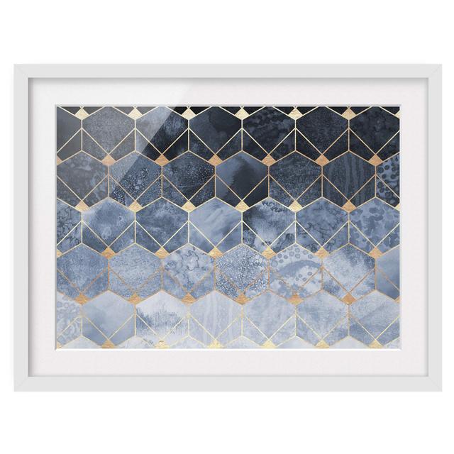 Blue Geometry Golden Art Deco - Picture Frame Graphic Art Canora Grey Frame Option: White Framed, Size: 30cm H x 40cm W x 2cm D on Productcaster.