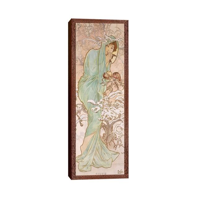 Winter (Hiver), C.1896 by Alphonse Mucha - Floater Frame Panoramic Painting on Canvas Rosalind Wheeler Frame Option: Brown Framed on Productcaster.