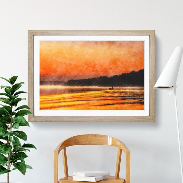 Boat Under An Orange Sunset Painting East Urban Home Size: 62cm H x 87cm W x 2cm D, Format: Oak on Productcaster.