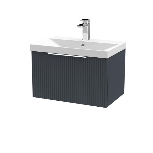 Fluted 610mm Wall Hung Single Vanity Unit Hudson Reed Vanity Unit Colour: Satin Blue on Productcaster.