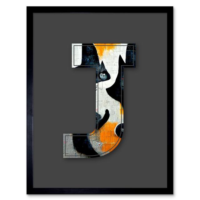 Letter J Abstract Cat Decorative Graffiti - Single Picture Frame Print Wee Blue Coo on Productcaster.