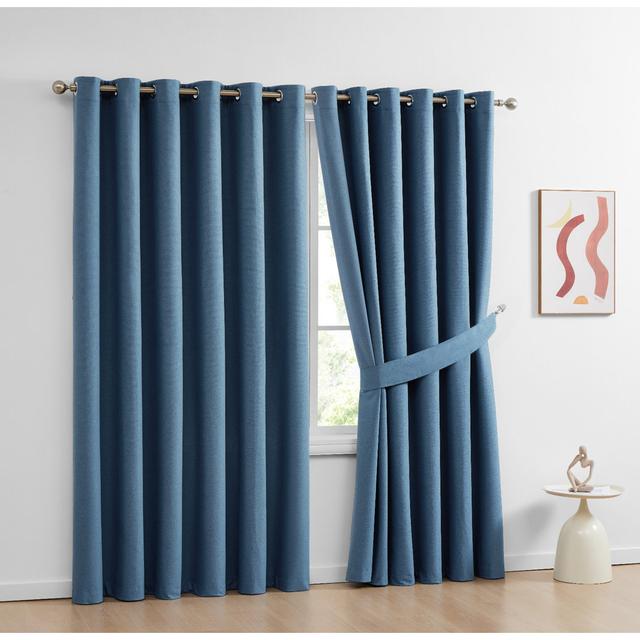 Saarya Polyester Room Darkening Grommet / Eyelet Curtain Panel Pair 17 Stories Curtain Colour: Blue, Panel Size: 90cm Width x 72cm Drop on Productcaster.