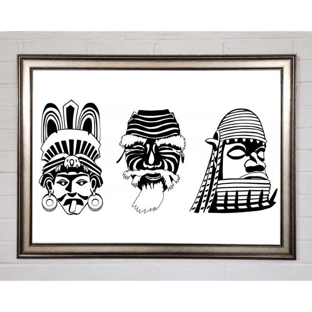 Mayan Masks Framed Print Gracie Oaks Size: 42cm H x 59.7cm W x 1.5cm D, Format: Gunmetal Framed Paper on Productcaster.