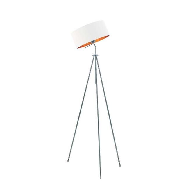 145 cm Tripod-Stehlampe Scholl Canora Grey Lampenschirmfarbe: Weiß, Gestellfarbe: Silberfarben on Productcaster.