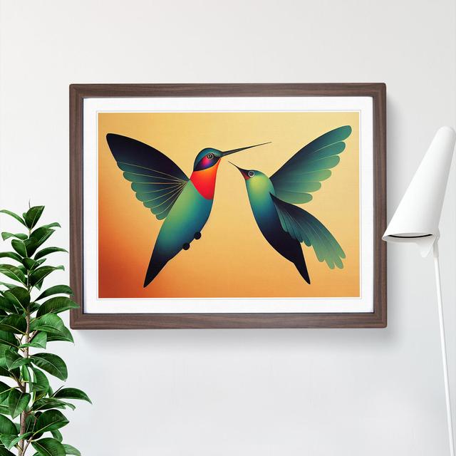 Unique Hummingbirds Abstract - Picture Frame Graphic Art Marlow Home Co. Size: 46cm H x 64cm W x 2cm D, Frame Colour: Walnut on Productcaster.