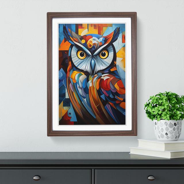 Owl Cubism Alpen Home Size: 34cm H x 25cm W x 2cm D, Format: Walnut Framed on Productcaster.