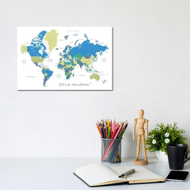 Let's Be Adventurers Detailed World Map by Blursbyai - Gallery-Wrapped Canvas Giclée on Canvas Trent Austin Design Size: 20.32cm H x 30.48cm W x 1.905 on Productcaster.