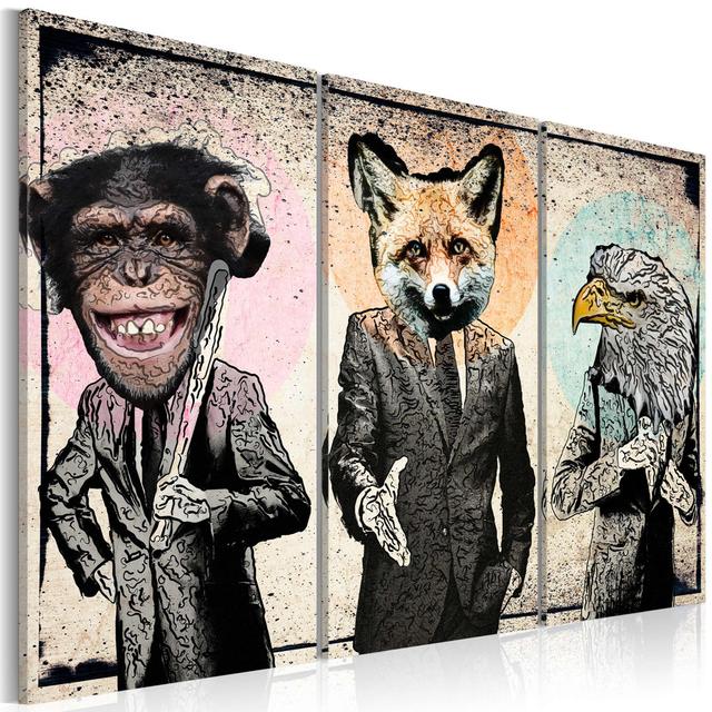 Monkey Business - 3 Piece Graphic Art Print Set on Canvas Happy Larry Size: 60cm H x 90cm W on Productcaster.