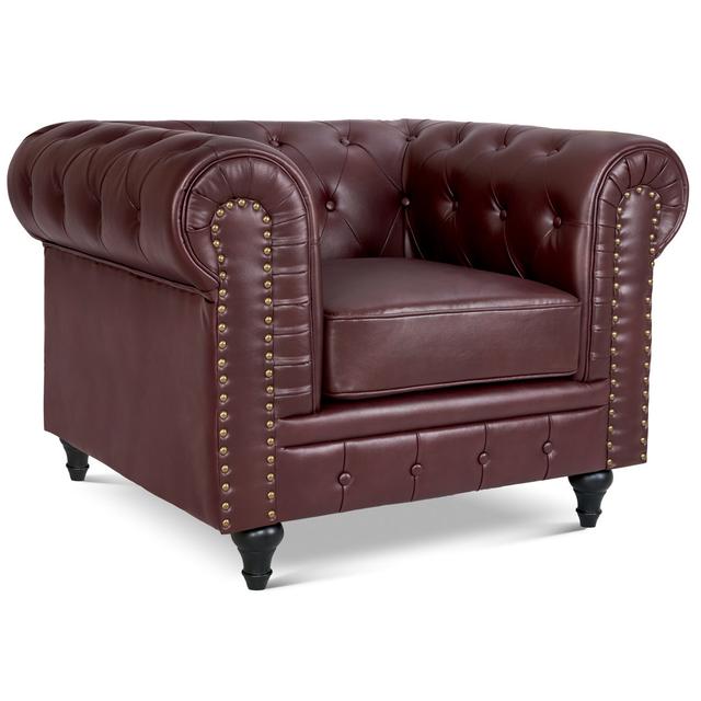 Chesterfield 110 Wide Tufted Vegan Leather Upholstered Chair Marlow Home Co. Upholstery Colour: Brown on Productcaster.