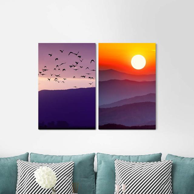 2-tlg. Leinwandbilder-Set - Fotografie „Swarm of Birds Mountain Range Mountains Birds Sunset Flying Nature” East Urban Home on Productcaster.