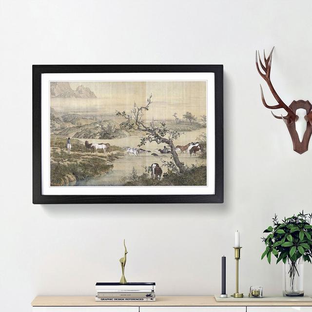 Many Horses by Lang Shining - Picture Frame Painting Print East Urban Home Size: 36cm H x 48cm W x 2cm D, Frame Option: Black Framed on Productcaster.