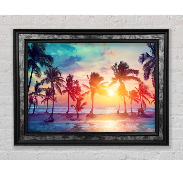 Hawaii Sunset Sea Framed Print Highland Dunes Size: 84.1cm H x 142.2cm W x 8cm D, Format: Silver Black Framed Paper on Productcaster.