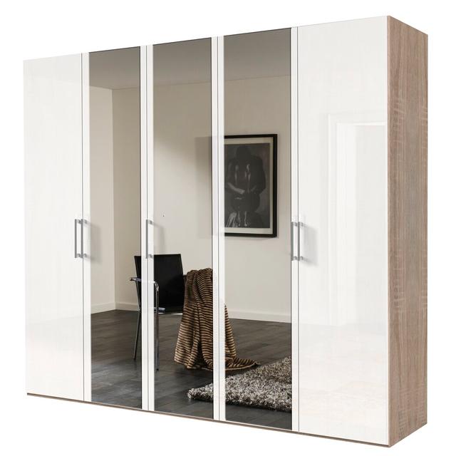 Ammiras 5 Door Manufactured Wood Wardrobe Ebern Designs Interior fittings: Premium, Height: 216cm, Body and front colour: Sonoma oak/White varnish wit on Productcaster.