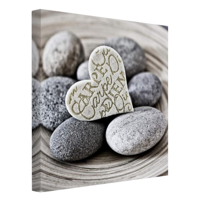 Carpe Diem Heart with Stones - Wrapped Canvas Photograph Highland Dunes Format: Canvas, Size: 70cm H x 70cm W on Productcaster.