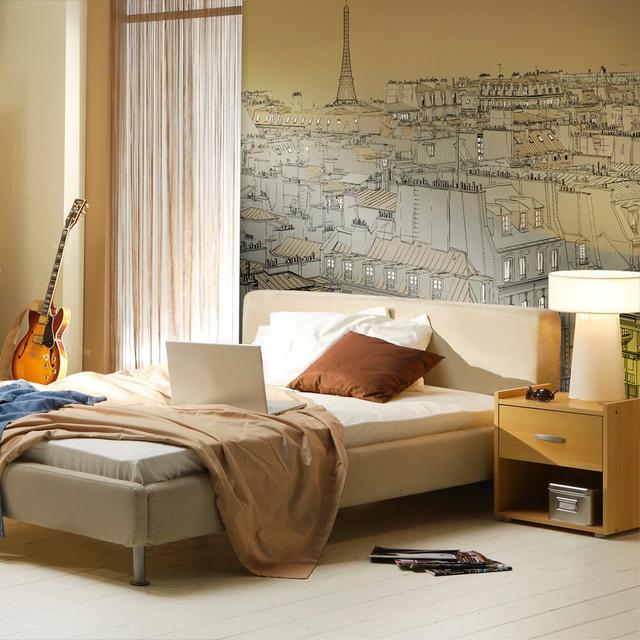 Afterglow Over Paris Wallpaper Mural East Urban Home Colour: Beige, Size: 400 cm x 309 cm on Productcaster.