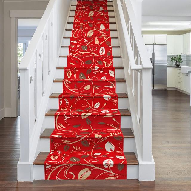 Stair Runner Altamirano Floral Machine Woven Red Area Rug Rosalind Wheeler Rug Size: Runner 450cm x 60cm on Productcaster.