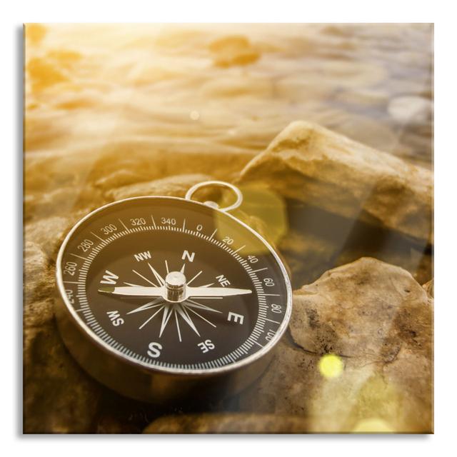 Beautiful Compass Wanderlust - No Frame Print on Glass Longshore Tides Size: 60cm H x 60cm W x 0.4cm D on Productcaster.