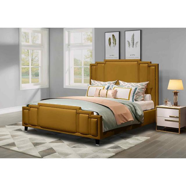 Elixa Bed Single Plush Velvet Mustard Envisage Trade Size: Kingsize (5'), Colour: Mustard on Productcaster.