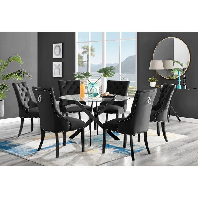 6 - Person Glass Dining Set Canora Grey Colour: Black on Productcaster.