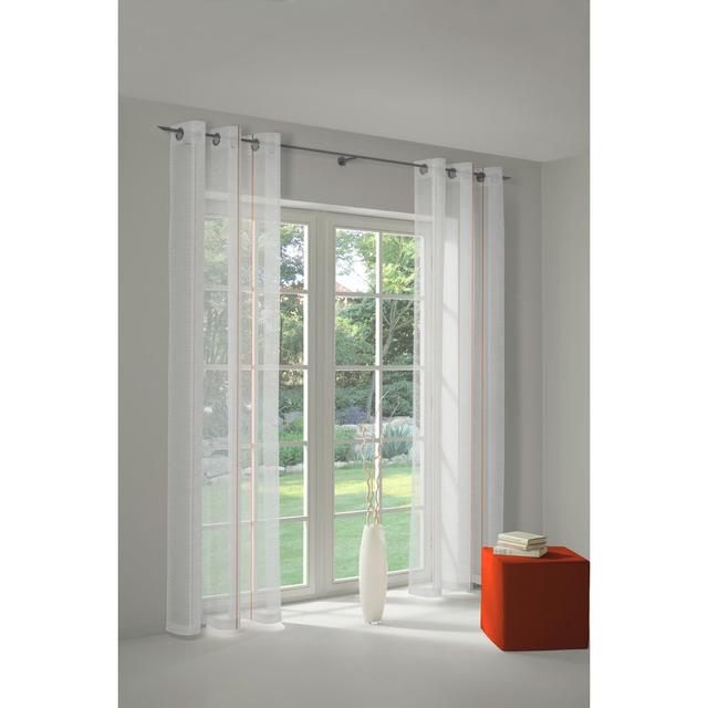 Canadice Eyelet Semi Sheer Curtain Ebern Designs Panel Size: 600 W x 245 D cm, Colour: Terracotta/White on Productcaster.