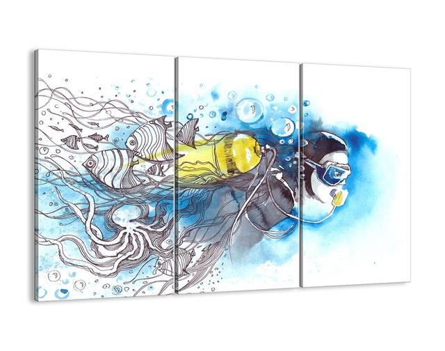 'Big Blue' - 3 Piece Graphic Art Print Set on Canvas Longshore Tides Size: 70cm H x 105cm W x 1.8cm D on Productcaster.