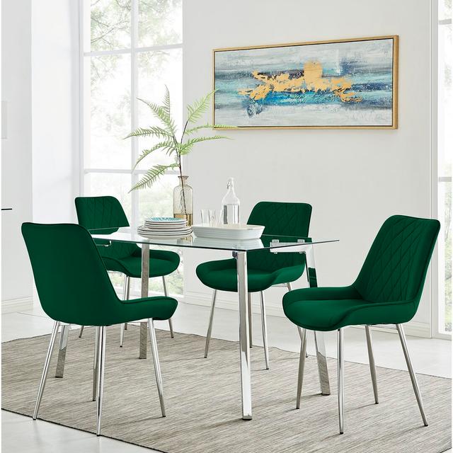 Chowchilla Dining Set with 4 Chairs Canora Grey Colour (Chair): Green/Silver on Productcaster.