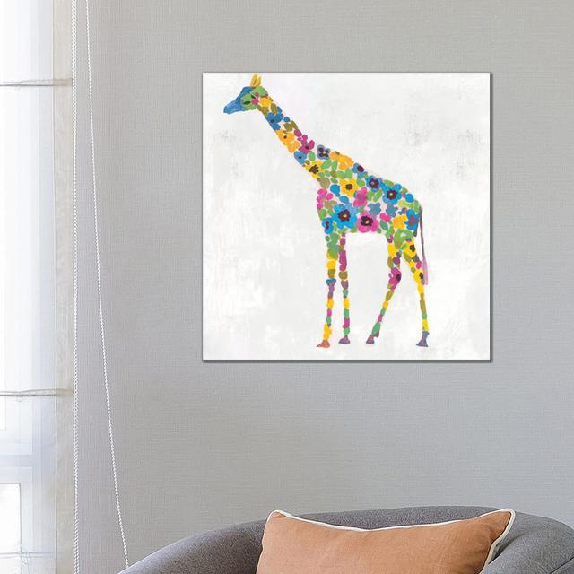 Blooming Giraffe I Indigo Version by Aimee Wilson - Wrapped Canvas Graphic Art Happy Larry Size: 66.04cm H x 66.04cm W x 3.81cm D on Productcaster.