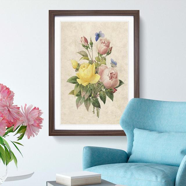 Roses & Butterflies by Pierre-Joseph Redouté - Picture Frame Graphic Art Print East Urban Home Size: 60cm H x 40cm W x 2cm D, Frame Option: Walnut on Productcaster.